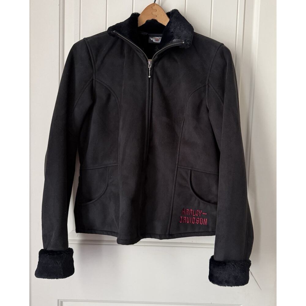 Harley Davidson Coat Jacket Women's Sz M Embroidered Faux Fur Zip Soft! NWOT